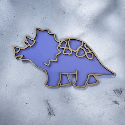 Arcylic and wood triceratops wall decor