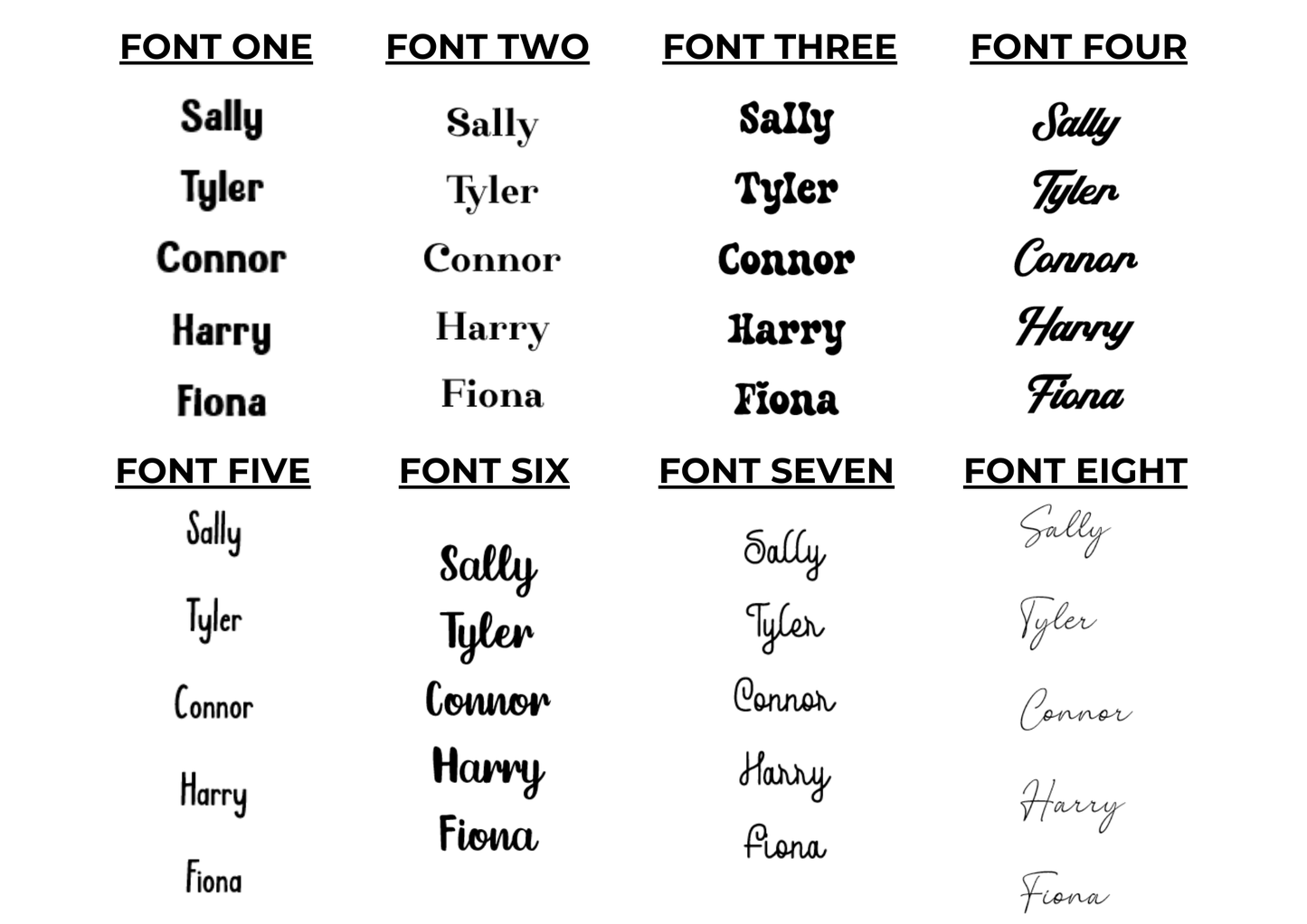 Font Choices Eight to choose from