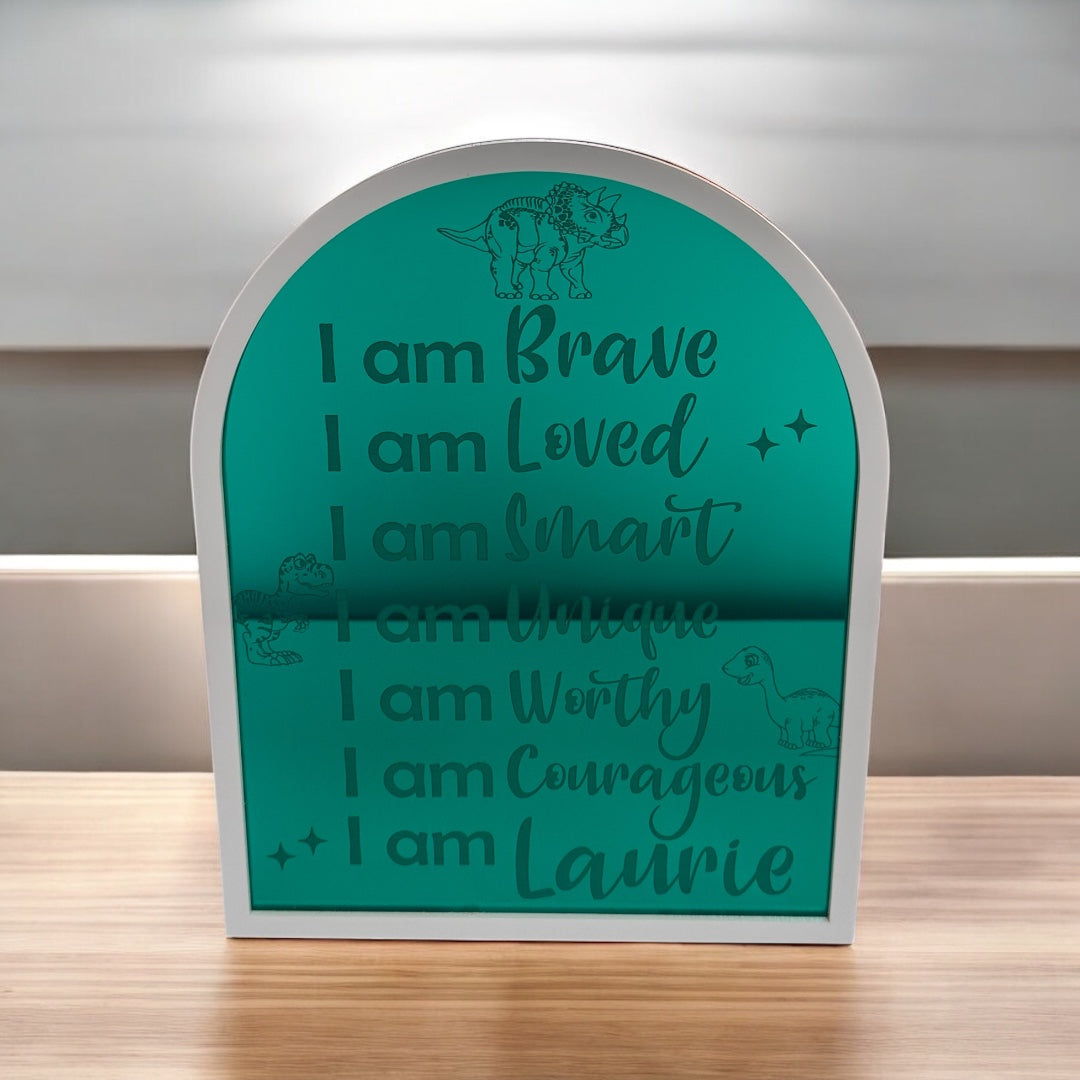Dinosaur Mirror Acrylic Affirmation Arch – Pearly Haze Designs