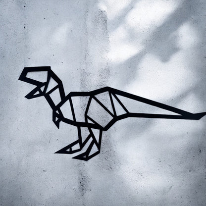 Geometric dinosaur outline on a textured gray background