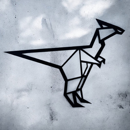 Geometric dinosaur outline on a textured gray background